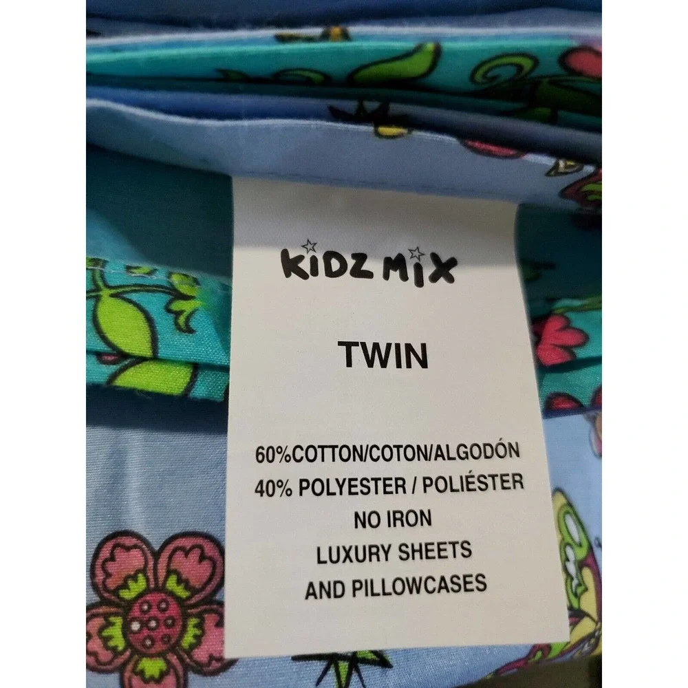 2 Kidz Mix Twin Size Reversible Flat Sheets Floral & Butterflies Cotton Blend